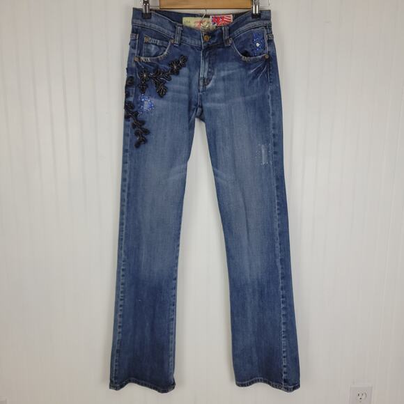 The Great China Wall Denim - The Great China Wall Blue Boot Cut Jeans with Black Embroidery